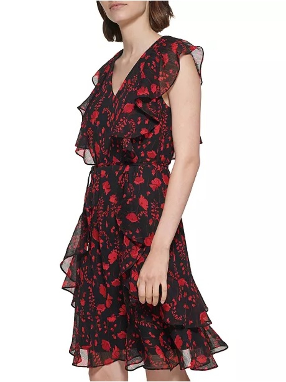 Tommy Hilfiger Floral Dress Black Red Fit Flare Petite Cottagecore Coquette